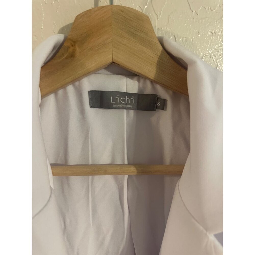 Y Lichi White Cotton Two Button Plunge V Neck Long Blazer Professional Dress - Picture 9 of 14